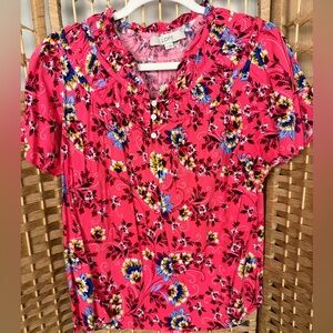 LOFT Pink Floral Ruffle Blouse Size Medium